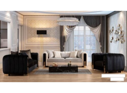 Luxus Garnitur Set Sofagarnitur 3+3+1 Sëtzer Sofa Sofas Fauteuil Stoff 3 Deeler Sets