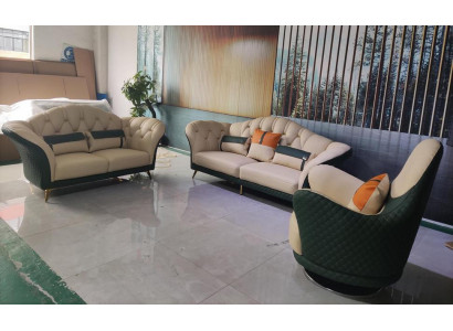 Chesterfield Garnitur Set Polster Miwwelen 3tlg. Garniture Ledersofa Nei