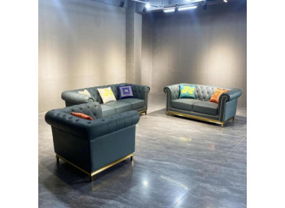 Chesterfield Wunnzëmmer Canapé Sofa Set Luxus Garnitur 3+2+1 Grupp Neit