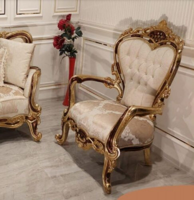 Ohrensessel Sëtz Luxus Design Polstersofa Couch Chesterfield Textil Gold Nei