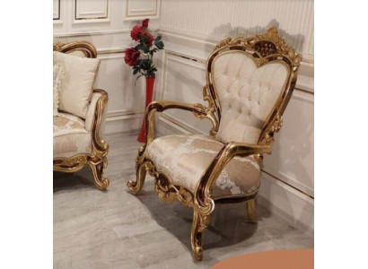 Ohrensessel Sëtz Luxus Design Polstersofa Couch Chesterfield Textil Gold Nei