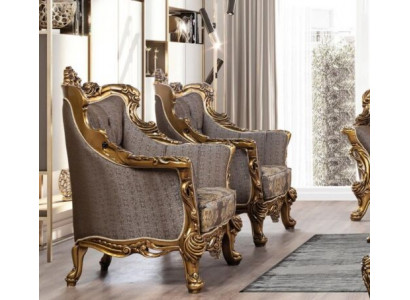 Eeen luxuriéise klassesche Oueresessel a donkelgréng mat gëllenen Barockdesign vu Chesterfield