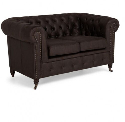 Zwee-Sëtzer Chesterfield Textilcouch Polster 2 Sëtzer Sofas Couchen schwaarz Nei