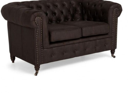 Zwee-Sëtzer Chesterfield Textilcouch Polster 2 Sëtzer Sofas Couchen schwaarz Nei