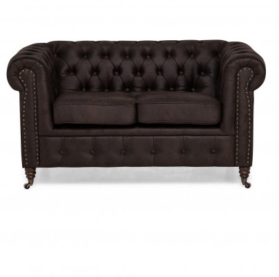 Zwee-Sëtzer Chesterfield Textilcouch Polster 2 Sëtzer Sofas Couchen schwaarz Nei