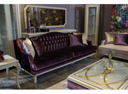 Lila Chesterfield Barock Miwwelen Dräisëtzer Sofa Textil Canapé Nei
