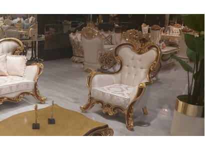 Luxuriéise klassesche Oueressessel am wäiss-gëllene Barockdesign