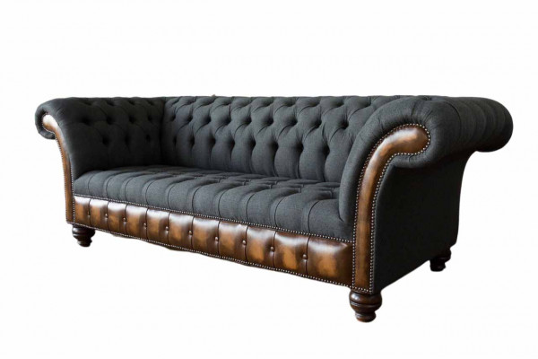 Design Schwaarz Sofa 3 Sëtzer Chesterfield Stoff Canapé Sofa Polster Nei