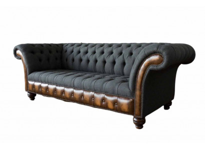 Design Schwaarz Sofa 3 Sëtzer Chesterfield Stoff Canapé Sofa Polster Nei