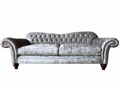 Chesterfield Canapé Téin Samt Stoff Sofa Miwwelen Design 3 Sëtzer Lila