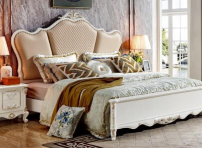 Bett Schlofkummer Set Design Wäiss Stil Liederbetter 2x Nuetsdësch 3tlg