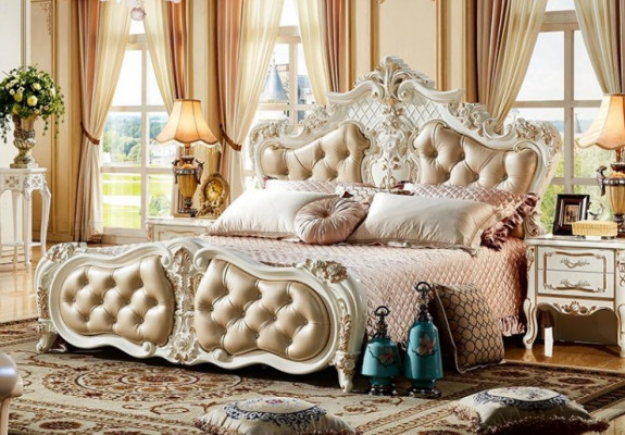 Chesterfield Bett Schlofkummer Better mat 2x Nuetsdësch Miwwelen 3stéck