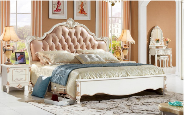 Duebelt Bett Chesterfield Schlofzëmmer Better Miwwelen Barock Rokoko 3-Stéck