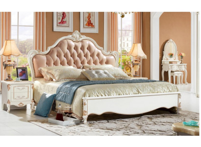 Duebelt Bett Chesterfield Schlofzëmmer Better Miwwelen Barock Rokoko 3-Stéck
