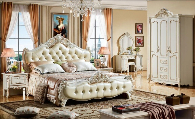 Chesterfield Schlofkummer Bett Design Better Luxus Miwwelen 3tlg. Nuetsdësch