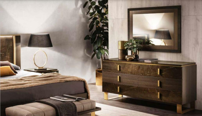 Bett Nopeschdësch Kommode 4-deel Schlofzëmmer Set Deko Design Modern Luxus