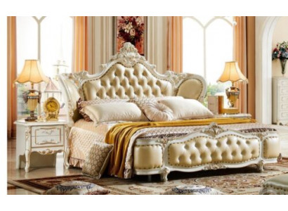 Schlofzëmmer Set Bett Nuetsdësch Chesterfield Barock Rokoko 3stéck Holz