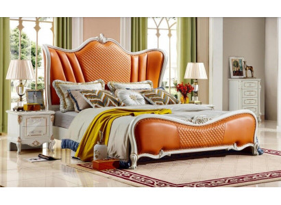 Bett Klasseschlafzëmmer Chesterfield Orange 2x Nuetsdësch 3tlg Holz