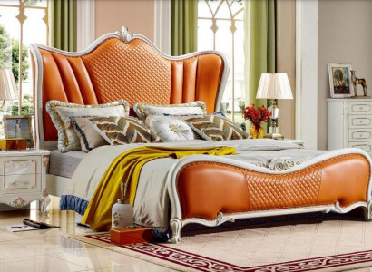 Bett Klasseschlafzëmmer Chesterfield Orange 2x Nuetsdësch 3tlg Holz