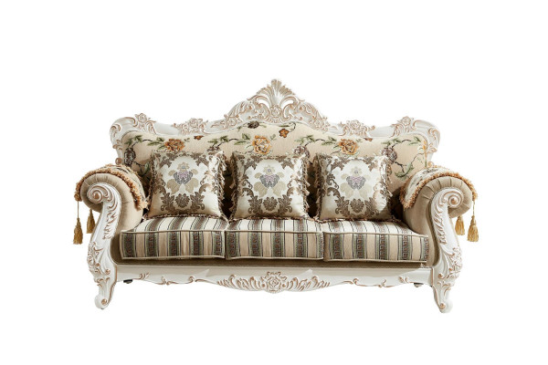 Sofa 3-Sëtzer Beige Elegante Polster Stoff Wunnzëmmer Klassesch Design