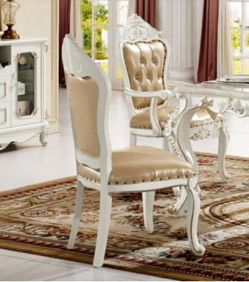 Klassesche Chesterfield-Stull Iesszëmmer-Fauteuil Beige Lehnstull Einsitzer Barock-Stil