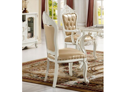 Klassesche Chesterfield-Stull Iesszëmmer-Fauteuil Beige Lehnstull Einsitzer Barock-Stil