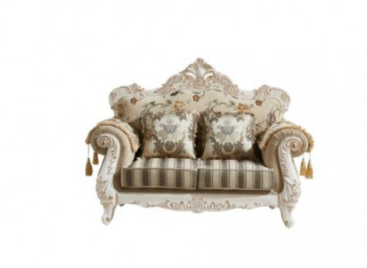Sofa 2-Sëtz Beige Luxus Polster Stoff Wunnzëmmer Klassesch Couch