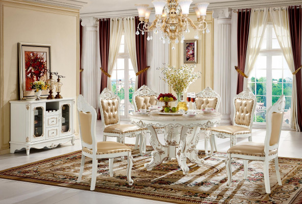 Iessen Dësch Wäiss Ronn Klassesch Iesszëmmer Luxus Holz Dëscher Eleganten Design.