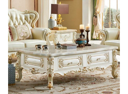 Klassesche Couchtisch 150x90 grousse Sofa Bäistelltisch Mamorimitatioun