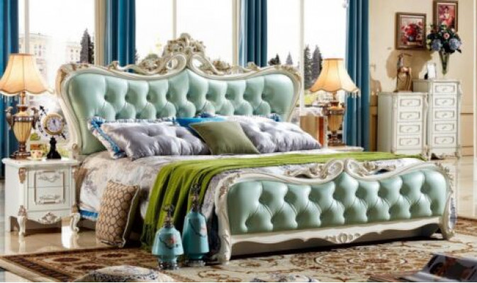 Gréngt Chesterfield Bett Schlofzëmmer Better mat 2 Nuetsdëscher 3tlg
