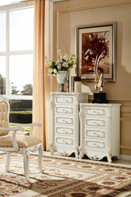 Schlofkummer Set Wäiss Design Elegantes 2x Kommod Klassesch Miwwelen Luxus 2tlg.