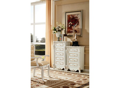 Schlofkummer Set Wäiss Design Elegantes 2x Kommod Klassesch Miwwelen Luxus 2tlg.