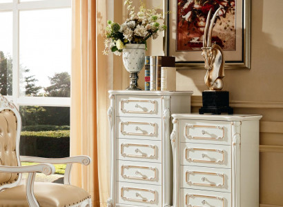 Schlofkummer Set Wäiss Design Elegantes 2x Kommod Klassesch Miwwelen Luxus 2tlg.