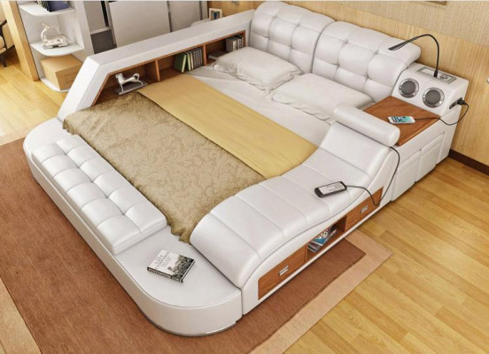 Duebelt-Bett aus Lieder mat Polster, multifunktionell mat Massagefunktioun, Nei