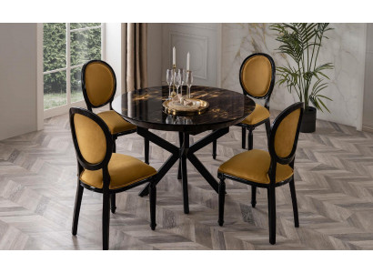 Sailen Ronndësch Iessdësch Dësch mat 4x Stull Iessdëscher Miwwelen Holz 5 Stéck.