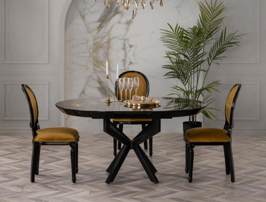 Sailen Ronndësch Iessdësch Dësch mat 4x Stull Iessdëscher Miwwelen Holz 5 Stéck.