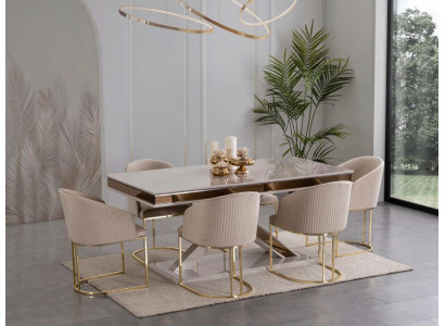 Iesszëmmer Set Garnitur Iessgrupp Esstësch mat 4x Lehnstuhl Stull Sets