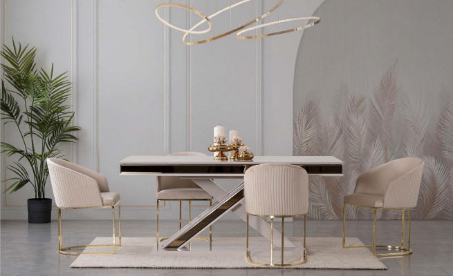 Iesszëmmer Set Garnitur Iessgrupp Esstësch mat 4x Lehnstuhl Stull Sets