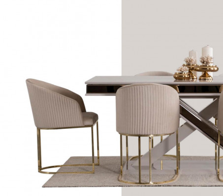 Iesszëmmer Set Garnitur Iessgrupp Esstësch mat 4x Lehnstuhl Stull Sets