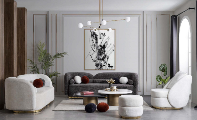 Gemittlecht Canapé Dräi-Sëtz fir d'Wunnzëmmer modernen Stil Neit Modell