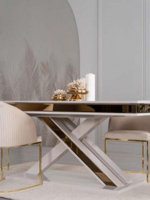 X Beeën Iessdësch Säilendësch Luxus Dëscher Wäiss Gold Dësch Miwwelen Holz