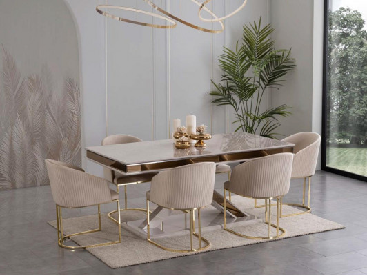 X Beeën Iessdësch Säilendësch Luxus Dëscher Wäiss Gold Dësch Miwwelen Holz