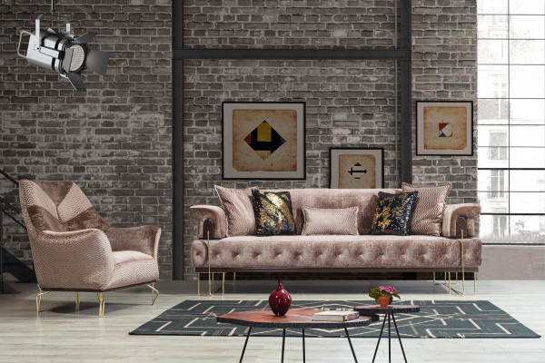 Braune Canapé Sofa Garnitur 3+1 Sëtz Chesterfield Wunnzëmmer Polster