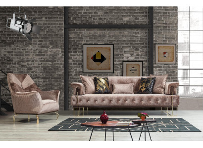 Braune Canapé Sofa Garnitur 3+1 Sëtz Chesterfield Wunnzëmmer Polster