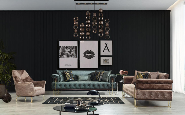 Braune Canapé Sofa Garnitur 3+1 Sëtz Chesterfield Wunnzëmmer Polster
