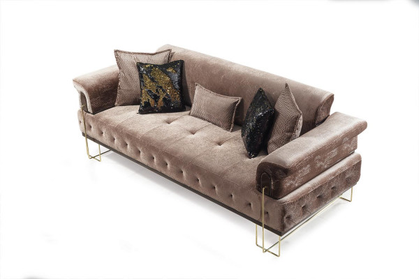 Braune Canapé Sofa Garnitur 3+1 Sëtz Chesterfield Wunnzëmmer Polster