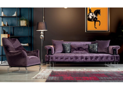 Lila Sofa Garnitur 3+1 Sëtz Chesterfield Wunnzëmmer Polster