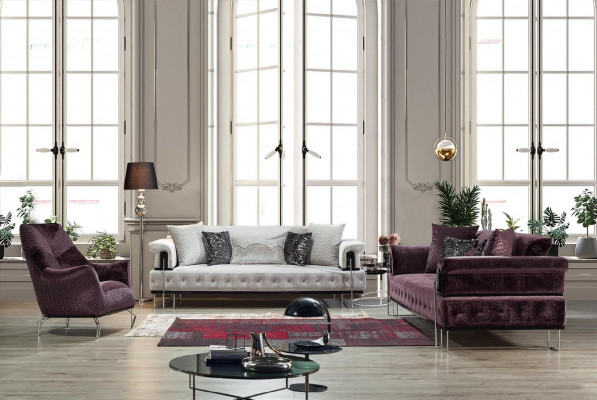 Lila Sofa Garnitur 3+1 Sëtz Chesterfield Wunnzëmmer Polster
