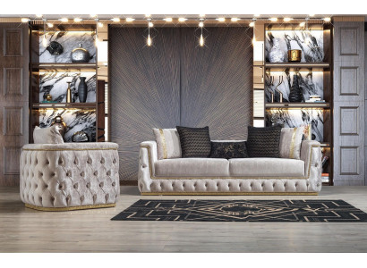 Luxus Chesterfield Canapé-Set 3+1 Sëtz Canapé Polsterméiwer Samt Gold