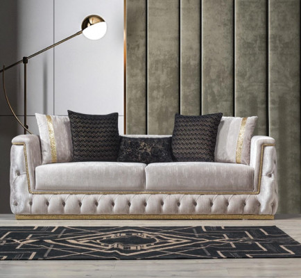 Luxus Chesterfield Canapé-Set 3+1 Sëtz Canapé Polsterméiwer Samt Gold